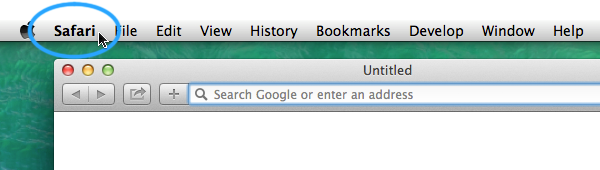 Screenshot of the mouse cursor hovering over the Safari menu at the top of the screen.