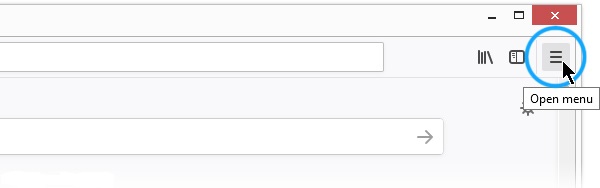 Screenshot showing the location of the Firefox menu button
